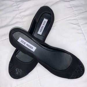 Steve Madden Kamila Sequin Toe Black Ballet Flats 8.5